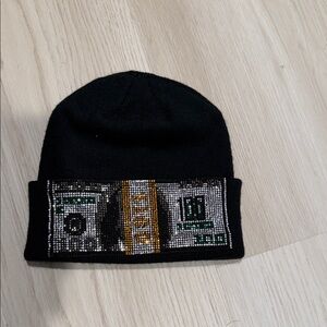 AKIRA Black Beanie with Dollar Bill Design
